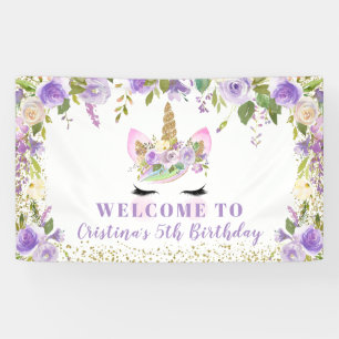 Banner der lila Gold Unicorn Floral Geburtstagspar