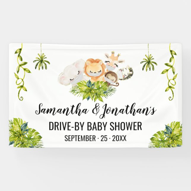 Banner "Drive by Baby Shower Jungle Animals" (Horizontal)