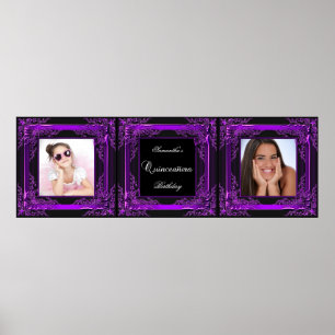 Banner-Foto Quinceanera Party Lila Schwarz Poster