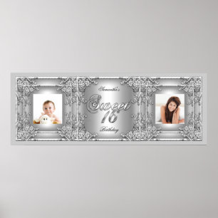 Banner Foto Sweet 16 Party Silver Floral Poster