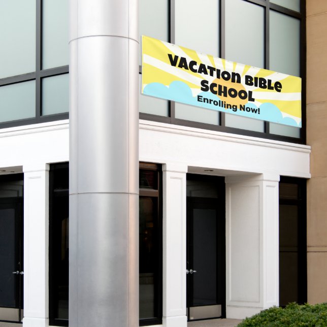 Banner für die Bibelschule im Urlaub (Äußeres Gebäude)