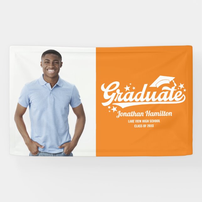 Banner für Graduate Orange Graduation Party Foto (Horizontal)