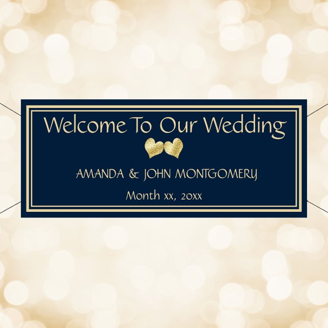Banner für Hochzeitsfeier und Empfang (Navy and Gold Elegant Wedding Reception Banner)