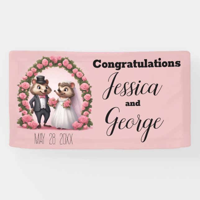 Banner für niedliche Igel-Hochzeit (Horizontal)