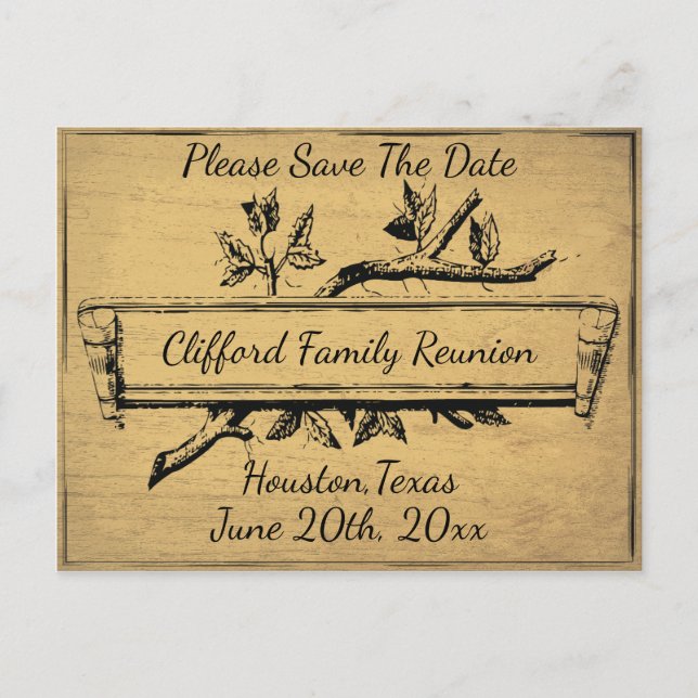 Banner für Vintage Baumzweige Save the Date Ankündigungspostkarte (Vorderseite)