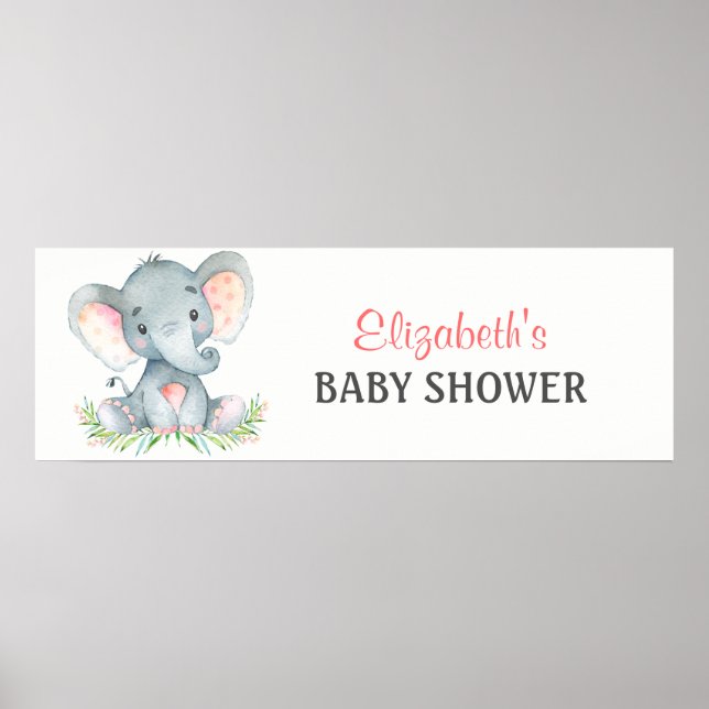 Banner für Wasserfarbenlephant Girl Baby Dusche Poster (Vorne)