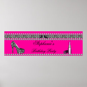 Banner Geburtstag Hot Pink Lippenstift Zebra Leopa Poster