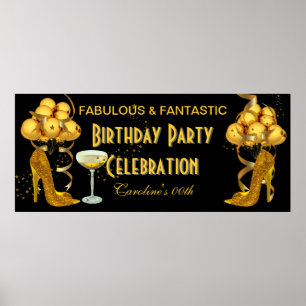 Banner Geburtstagsfeier Schwarz Gold Poster