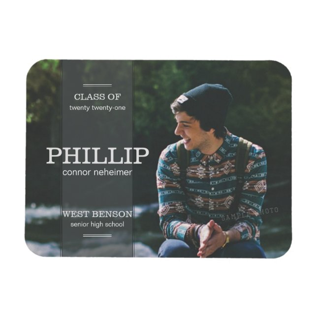 Banner Gray Foto Abschluss Ankündigung Magnet (Horizontal)