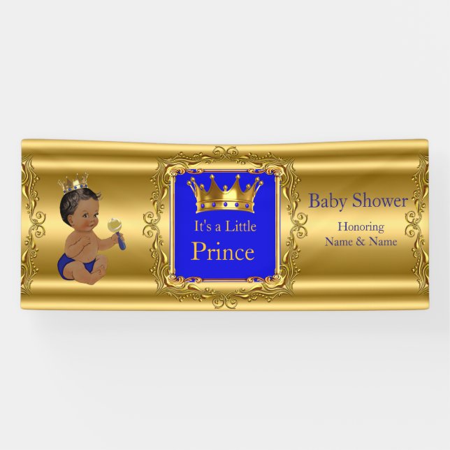 Banner Prince Baby Shower Blue Gold Ethnic (Horizontal)