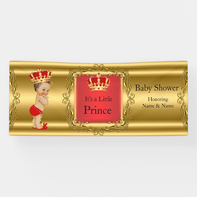 Banner Prince Baby Shower Red Gold Brünett Boy (Horizontal)