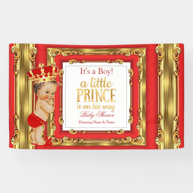 Banner Prince Baby Shower Regal Red Gold Brünett (Horizontal)