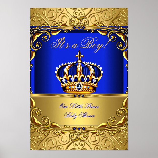 Banner Prince Boy Baby Dusche Blue Gold Crown Poster (Vorne)