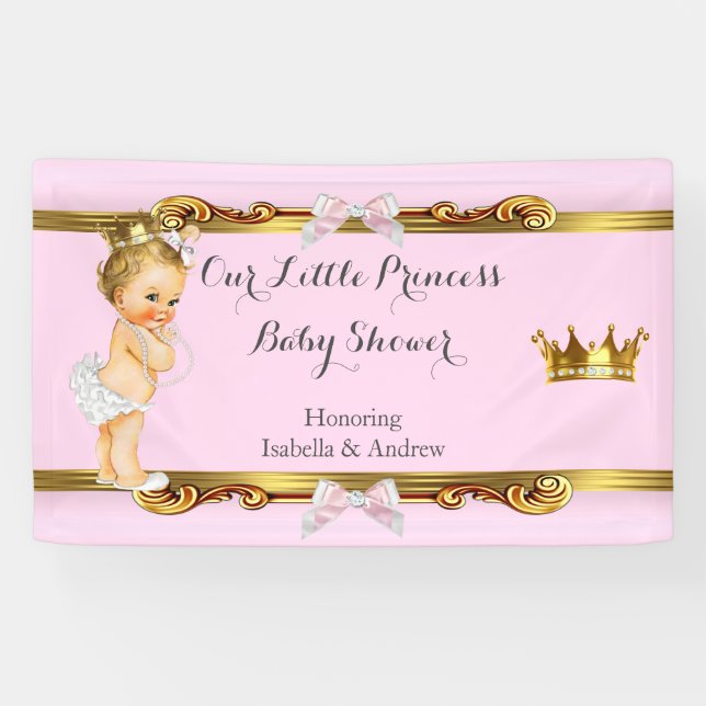 Banner Princess Baby Dusche Rosa Weiße Blondine (Horizontal)