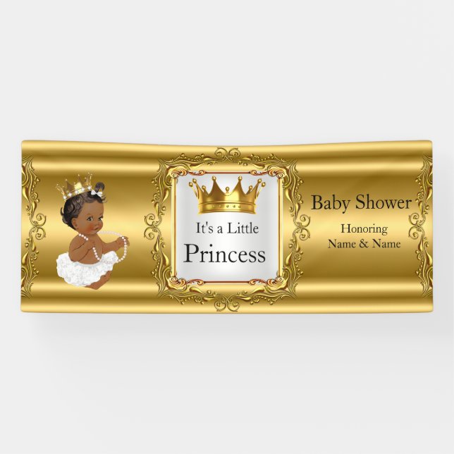 Banner Princess Baby Shower Gold Weißer Ethnic (Horizontal)