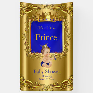 Banner Prinz Baby Shower Blau Gold Brünette 2