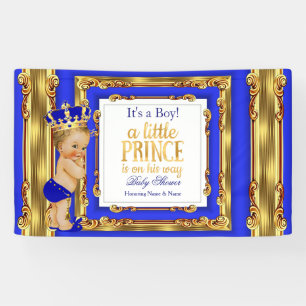 Banner Prinz Baby Shower Royalblau Gold Blond