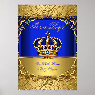 Banner Prinz Junge Baby Shower Blau Gold Krone Poster