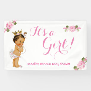 Banner Prinzessin Baby Shower Pink Floral Braunhaa