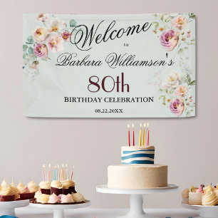 Banner Wasserfarbe Floral 80. Geburtstag Willkomme