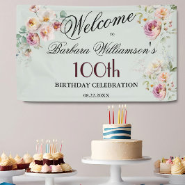 Banner Wasserfarben Blumen 100. Geburtstag Willkom