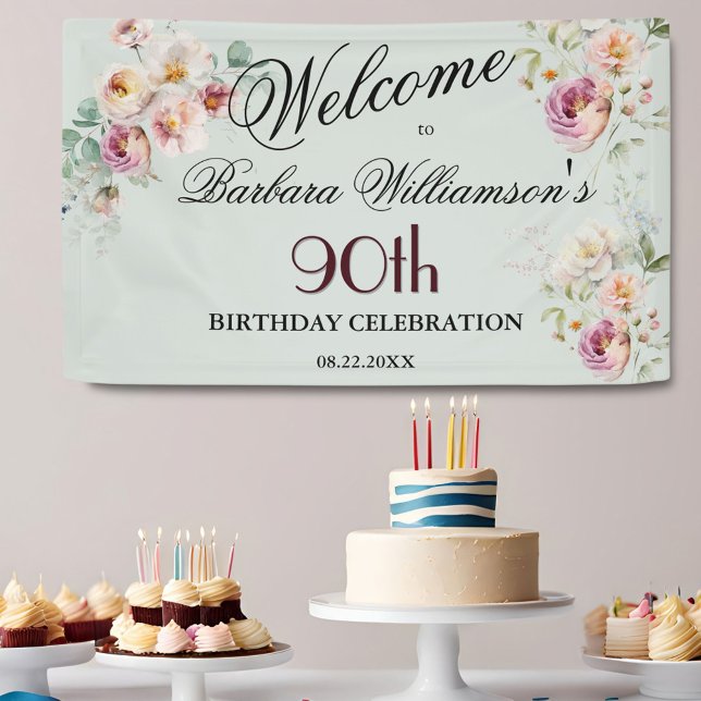 Banner Wasserfarben Blumen 90. Geburtstag Willkomm (Von Creator hochgeladen)