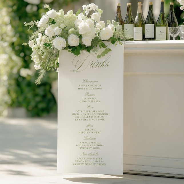 Banner zum eleganten Menü "Green Wedding Drinks Ba (Elegant Sage Green Wedding Drinks Bar Menu Banner)