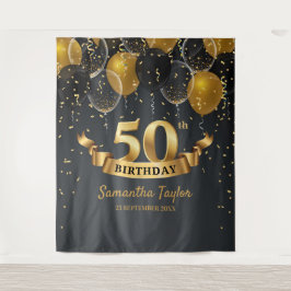 Banner zum Geburtstag in Gold und Schwarz Wandteppich