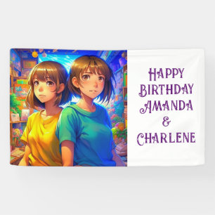 Banner zum Geburtstag von Zwillingen Anime-Thema