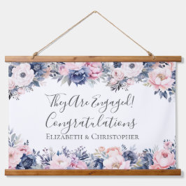 Banner zur botanischen Verlobung von Navy Blue Pin Wandteppich Mit Holzrahmen
