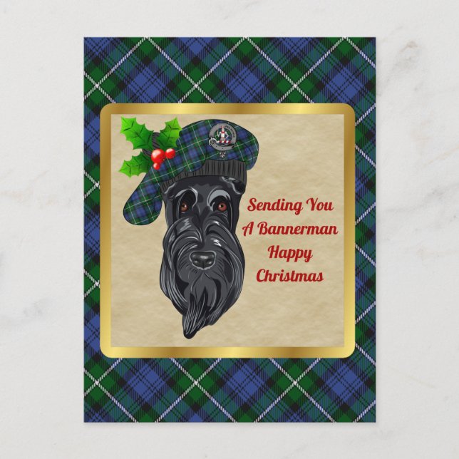 Bannerman Clan Abzeichen & Tartan Weihnachten Postkarte (Vorderseite)