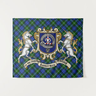 Bannerman Clan Abzeichen & Unicorns w/Tartan Wandteppich