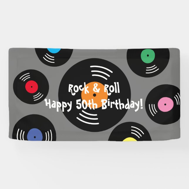 Bannerzeichen "cool Rock and Roll Birthday" Banner (Horizontal)