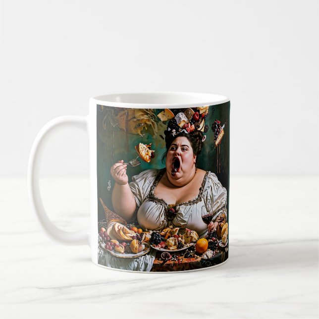 "Banquet of Chaos" Surreal farbenfrohe Kunstwerke Kaffeetasse (Links)