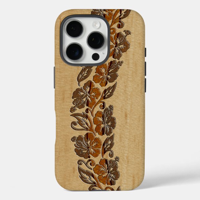 Banyans Hawaiian Hibiskus Imitate Wood Surfboard Case-Mate iPhone Hülle (Rückseite)