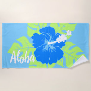 Banzai Beach Hawaiian Hibiscus Floral - Blau Strandtuch