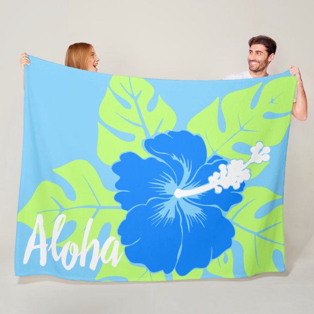 Banzai Beach Hawaiian Hibiskus Floral Aloha - Blau Fleecedecke (Beispiel)
