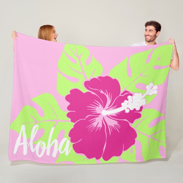Banzai Beach Hawaiian Hibiskus Floral Aloha - Pink Fleecedecke (Beispiel)