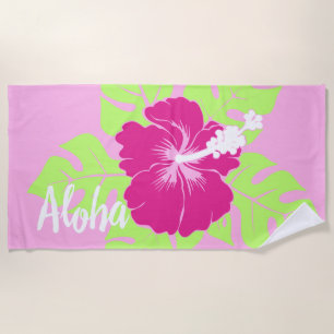 Banzai Beach Hawaiian Hibiskus Floral - Pink Strandtuch