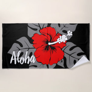 Banzai Beach Hawaiian Hibiskus Floral - Schwarz Strandtuch