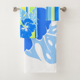 Banzai Beach Hawaiian Hibiskus Floral und Streifen Badhandtuch Set