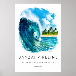 Banzai Pipeline-Aquarellposter Aquarell 1 Poster