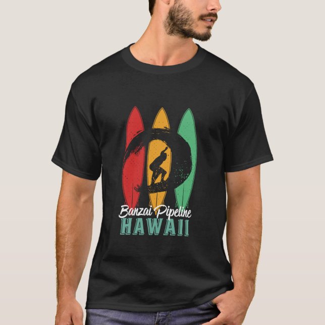 Banzai Pipeline Hawaii Beach Vintag Retro Surfing T-Shirt (Vorderseite)