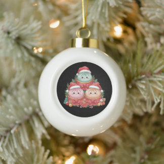 Bao Buns Dumplings Weihnachten Santa Hüte Poinsett Keramik Kugel-Ornament
