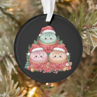 Bao Buns Dumplings Weihnachten Santa Hüte Poinsett Ornament