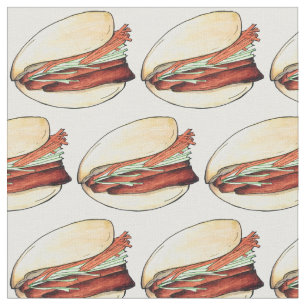 Bao Buns Porkbelly Lotus Bun Chinese Food Print Stoff