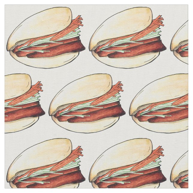 Bao Buns Porkbelly Lotus Bun Chinese Food Print Stoff (Nahaufnahme)