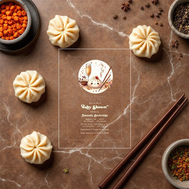 Bao in Oven "A Little Dumpling" Babydusche Acryleinladungen (Bao in the Oven "A Little Dumpling" Baby Shower Acrylic Invitations)