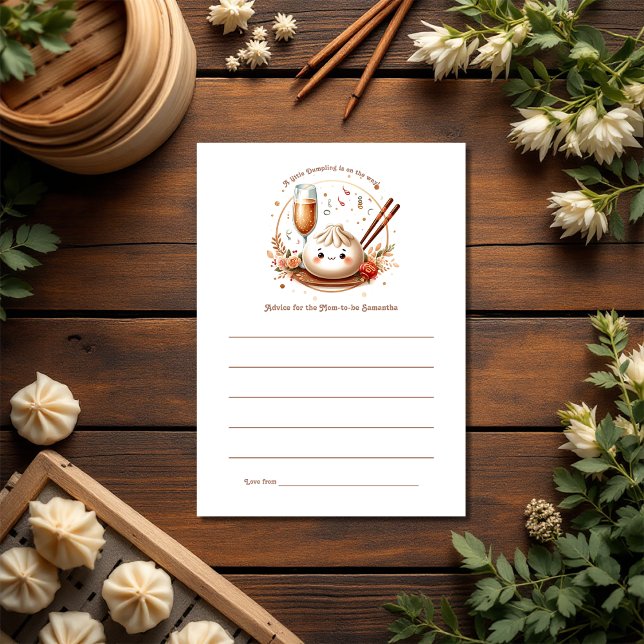 Bao in Oven Theme Little Dumpling Baby Dusche Hinweiskarte (Bao in the Oven Theme Little Dumpling Baby Shower Advice Card)