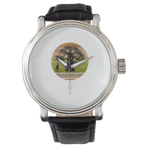 Baobab Tree und Giraffe Retro African Sunset Armbanduhr